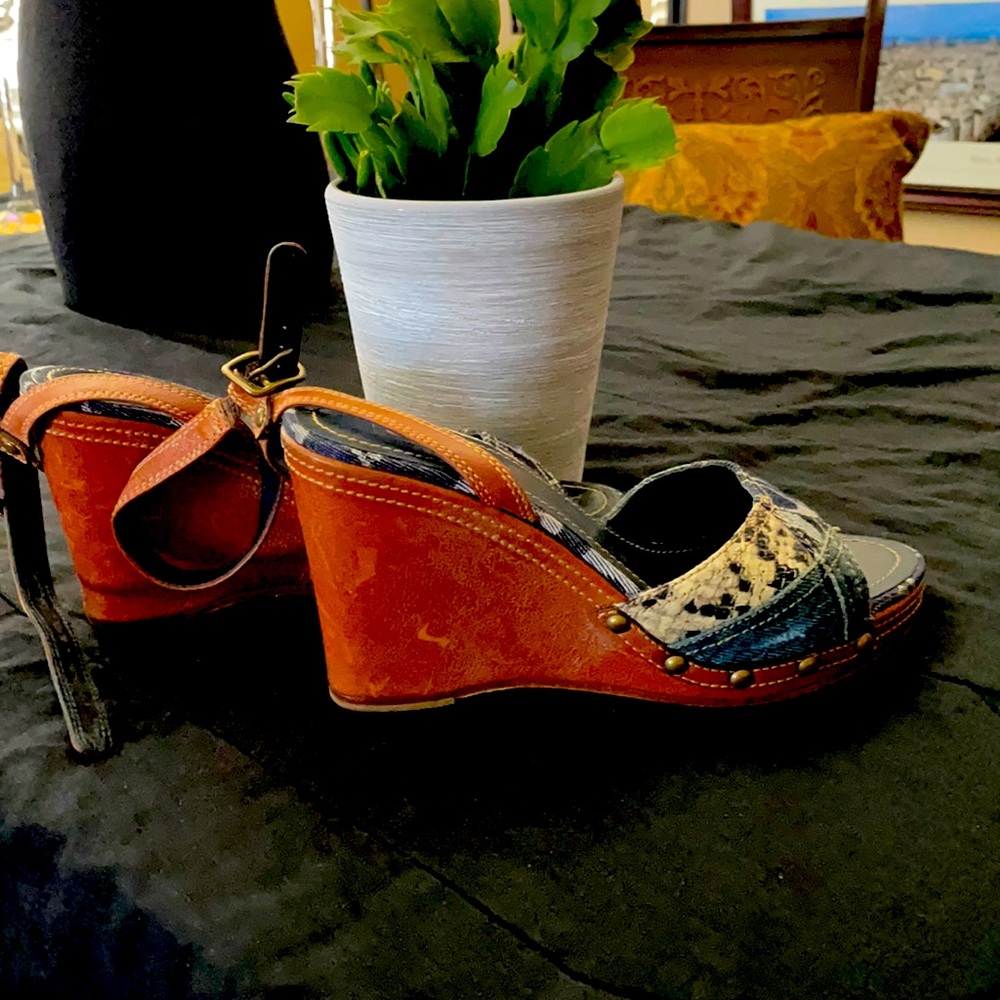 Coach Multi Denim Wedge angle strap shoes